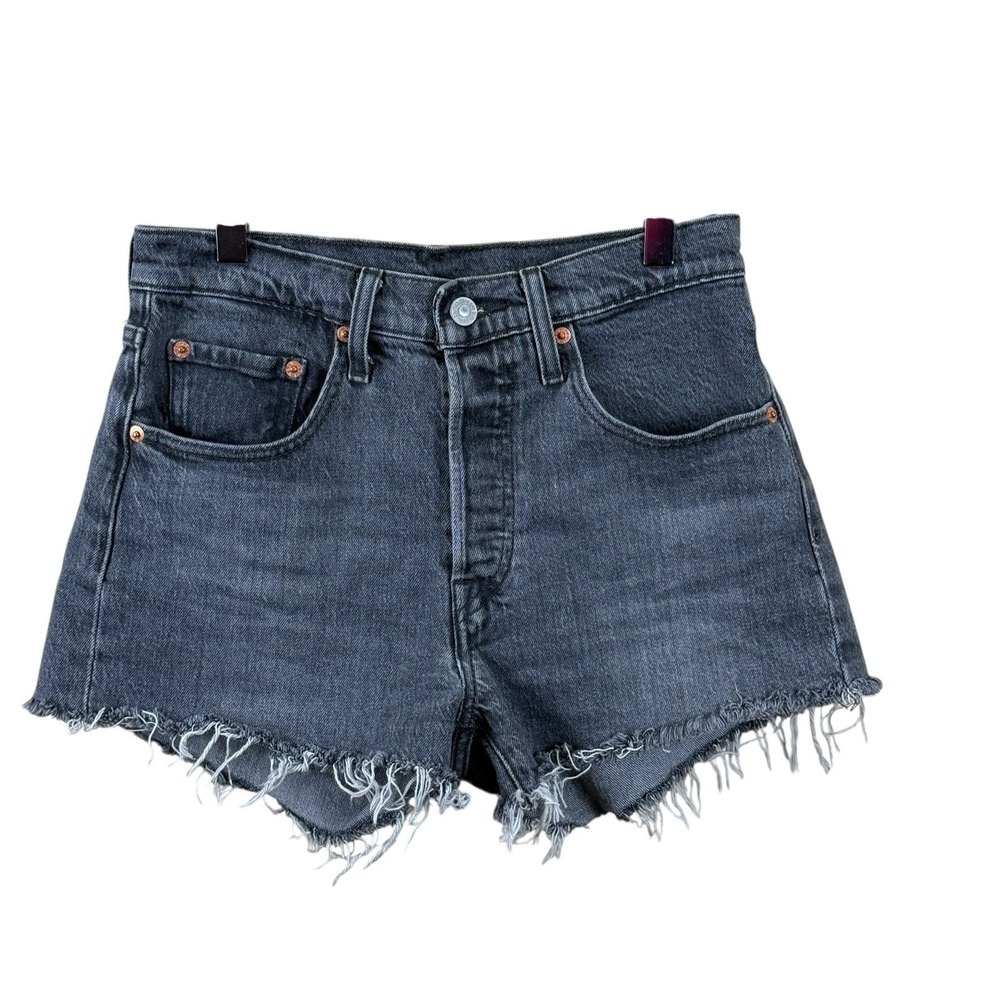 Levi's 501 Women Shorts W26 Gray Denim Cutoff Button Frayed Hem 2.5"